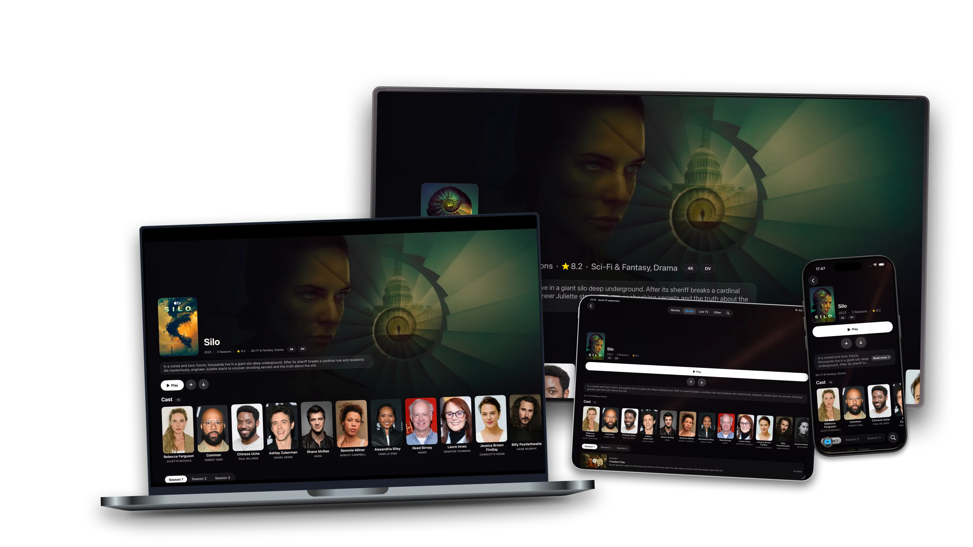Supernova ouvert en même temps sur Mac, iPad, iPhone et Apple TV, sur la fiche de la série Silo